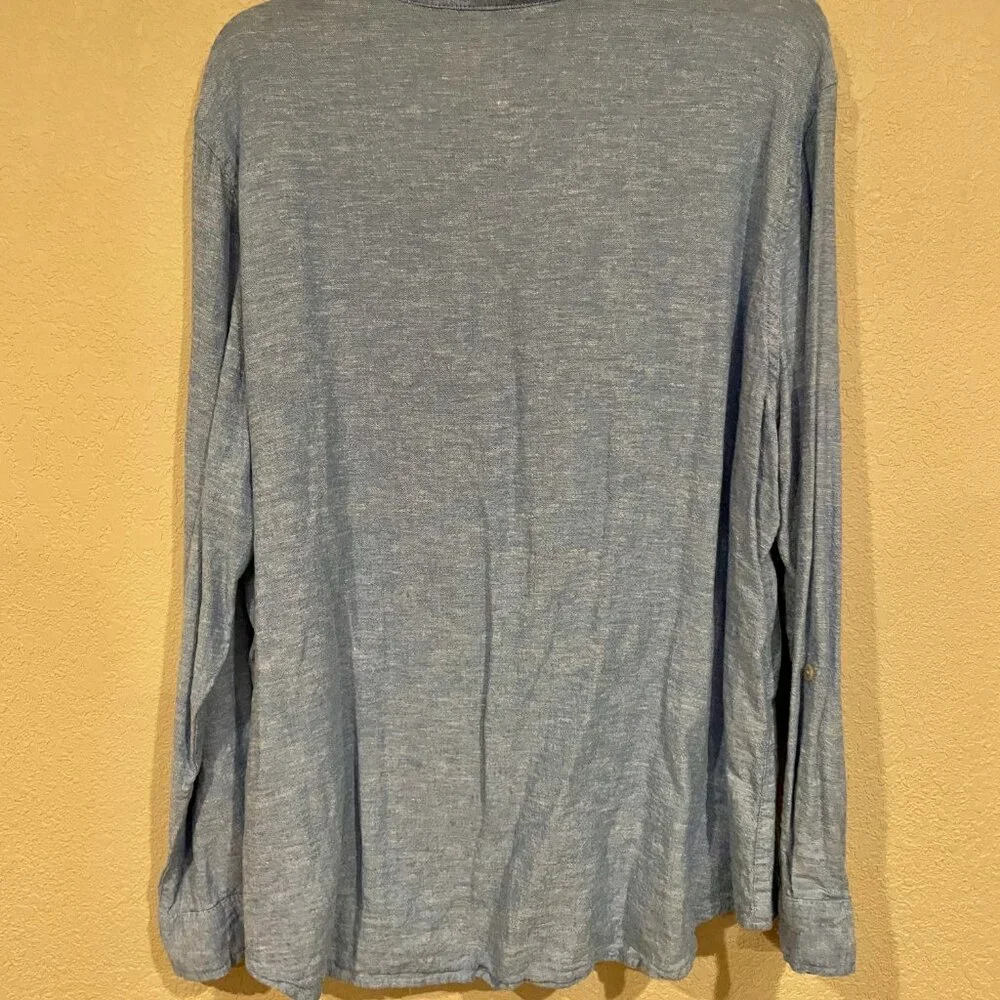 Orvis Blue‎ Linen Blend Long Sleeve Blue Button Front Shirt Womens 2XL Casual